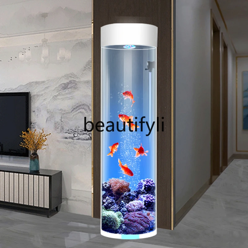 Small cylindrical fish tank vertical acrylic water-free ecological aquarium