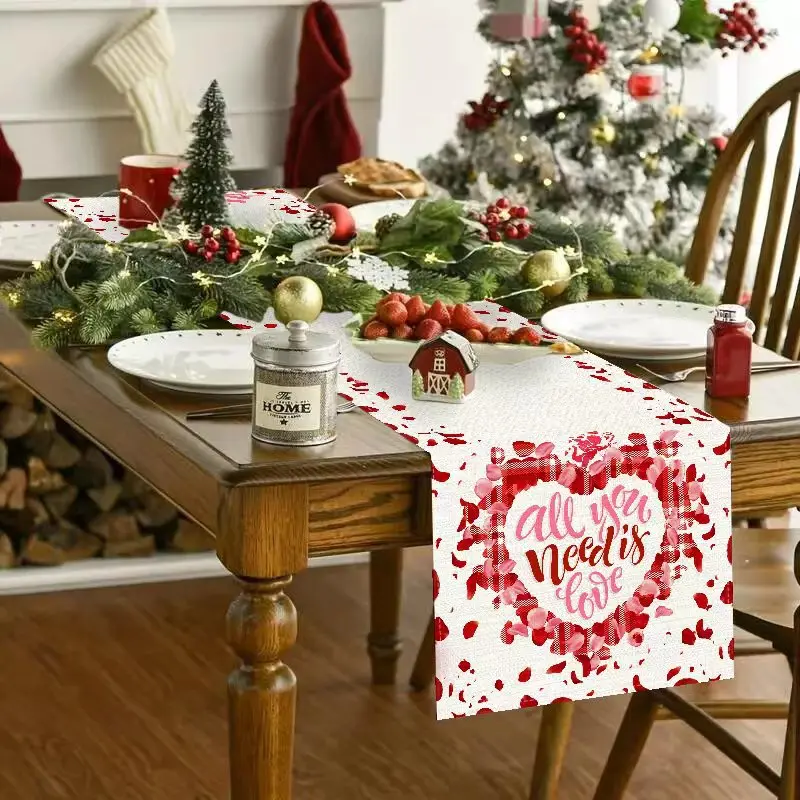 New Valentine'S Day Table Flag Linen Printed Tablecloth Home Sofa Decoration Party Holiday Ambience Tabletop Decorative 2024