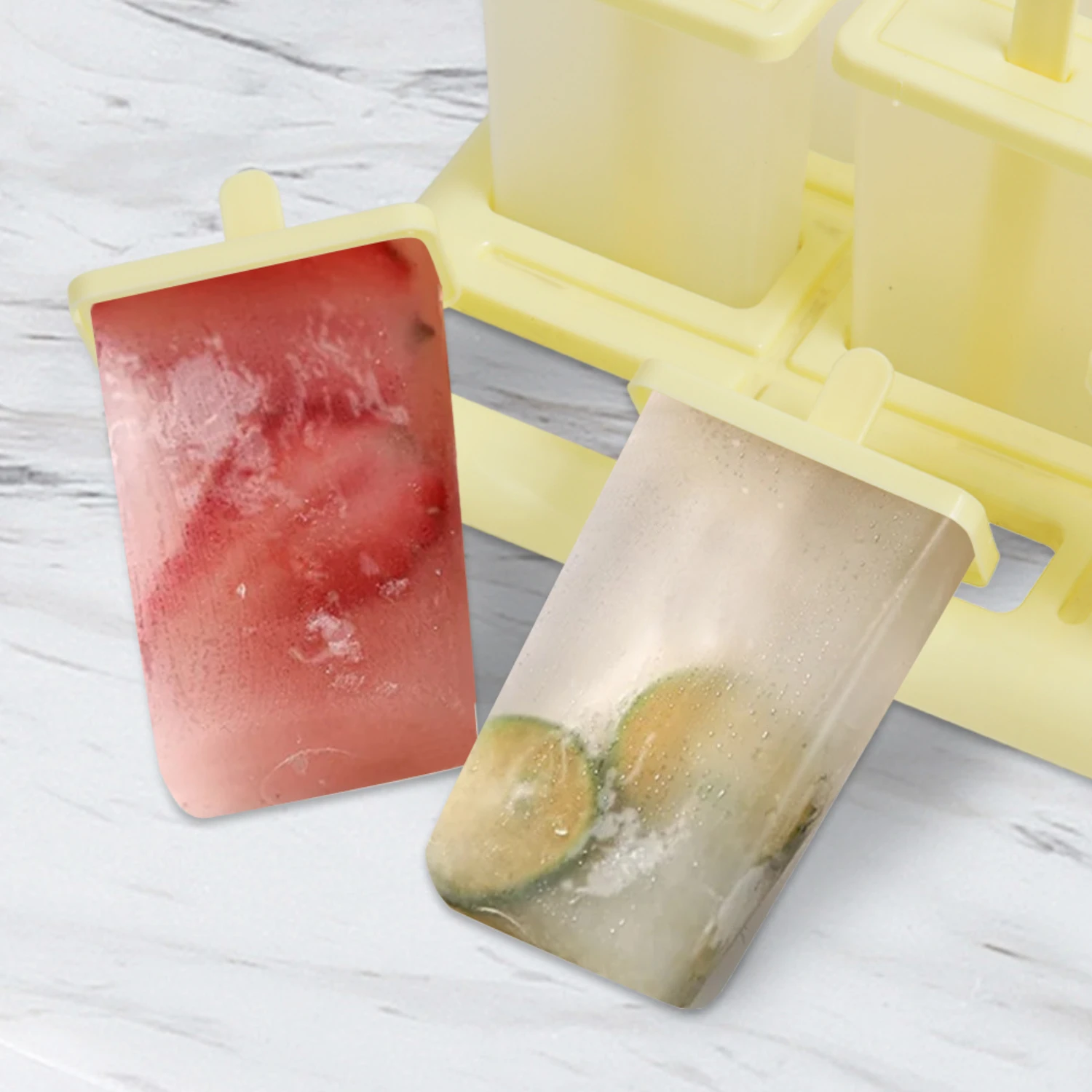 Juego de moldes para paletas, máquina de hielo de plástico sin plomo con 6 moldes, bandeja creativa para cubitos de hielo para helado, gelatina y cocina caseros