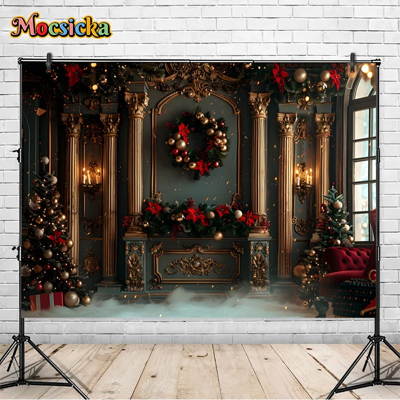 Mocsicka Winter Christmas Photography Background Christmas Flower Knot Holiday Party Family Portrait Photo Backdrops Studio