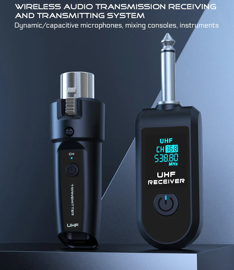 Wireless Audio Receiver Transmitter Set for Dynamic/Condenser Mic, Mixer, Guitar, Stage/Karaoke Performance view 2