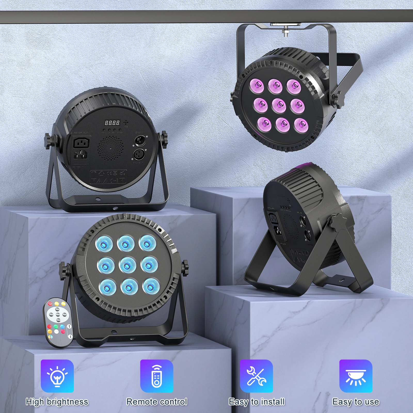 DayFlicker 4Pcs 4 in 1 RGBW 9 LED Par Light With Remote Control DMX512 Sound Activated Control For DJ Party Halloween Christmas