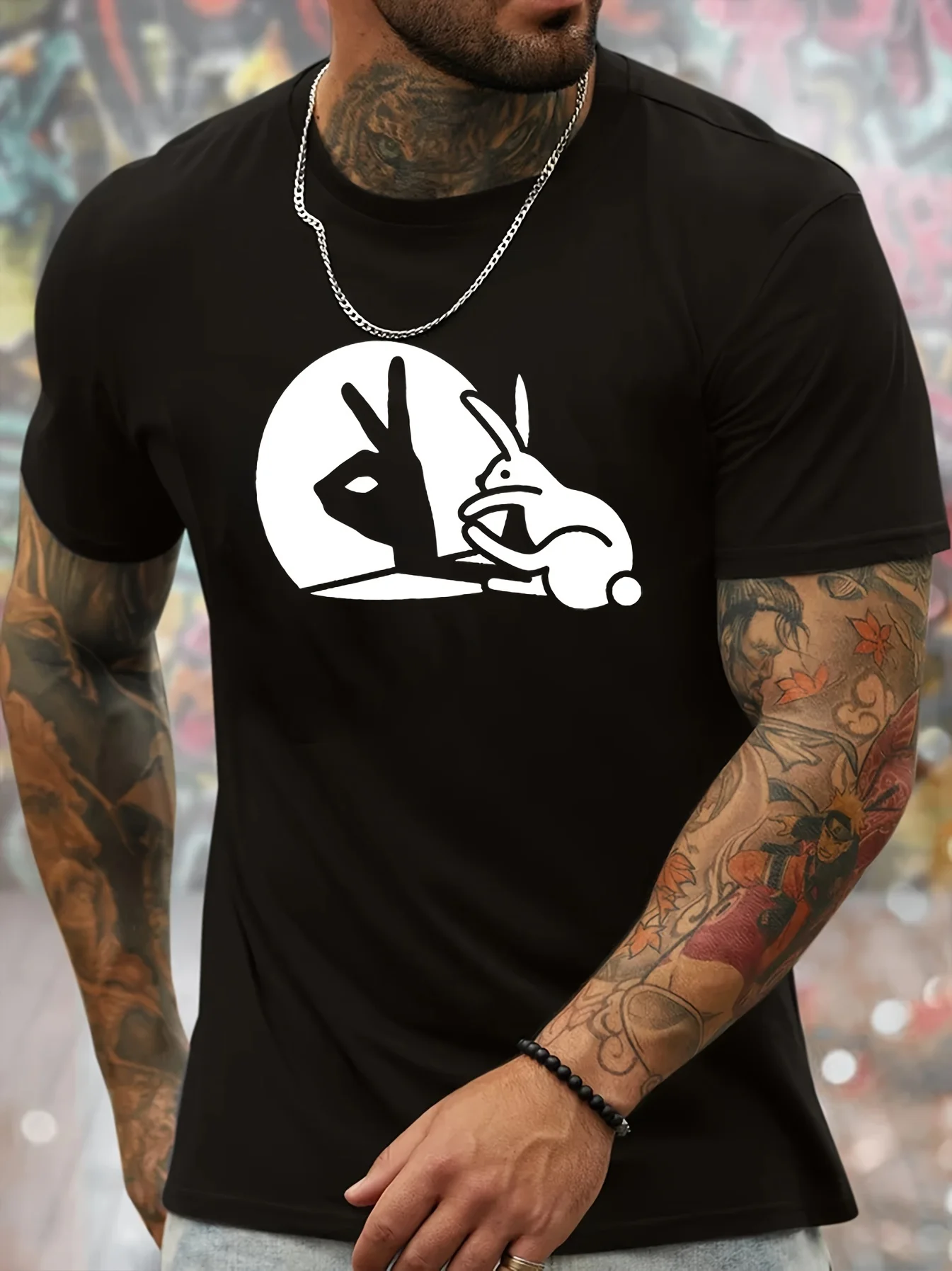 

Мужская летняя футболка из 100% хлопка, модная повседневная свободная футболка с круглым вырезом и короткими рукавами с графическим принтом «Кролик и значение»