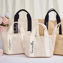 Personalized Mini Burlap Bag Custom Monogram Straw Tote Bag Beach Basket Bridesmid Gift Bachelorette Party Favor Bridal Shower