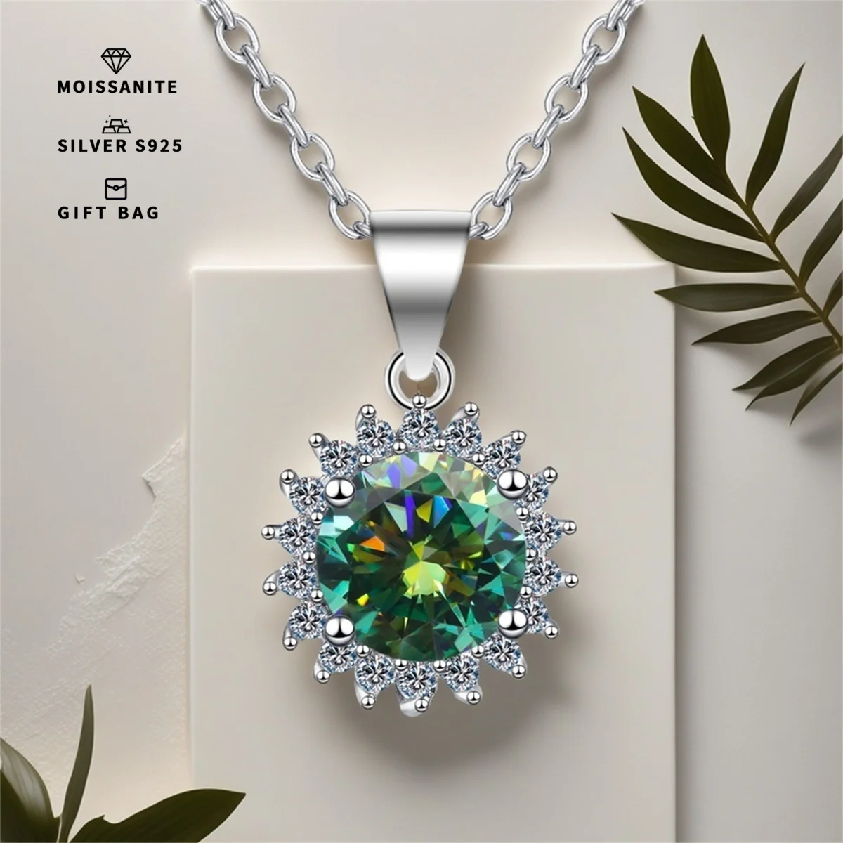 Dark green Sunflower GRA moissanite Pendant S925 silver Platinum plating Charm Party Wedding Pendants Necklace Women Jewelry