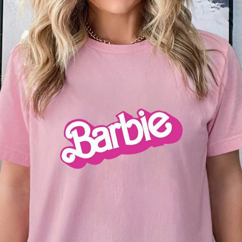 2024 New Men's and Women's Round Neck T-Shirt Short Sleeve Barbie Spring and Summer Cartoon Print Genuine Cute Loose Casual