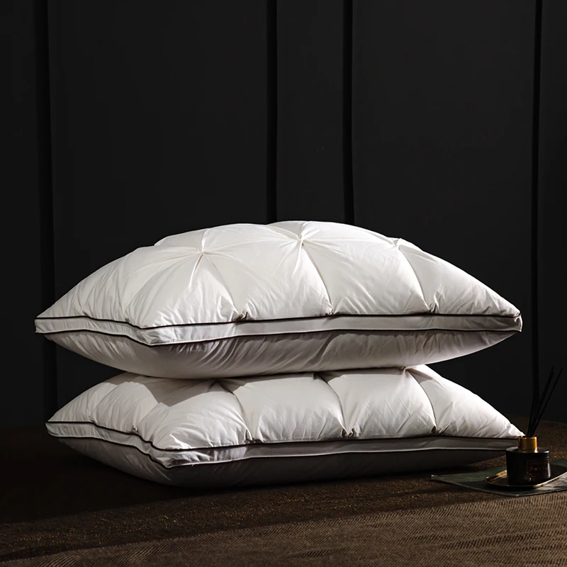 Dreamreal 2Pcs Luxurious Goose Down & Feather Pillow Neck Pillows for Sleeping Bed Pillows 100% Cotton Shell Queen King Size