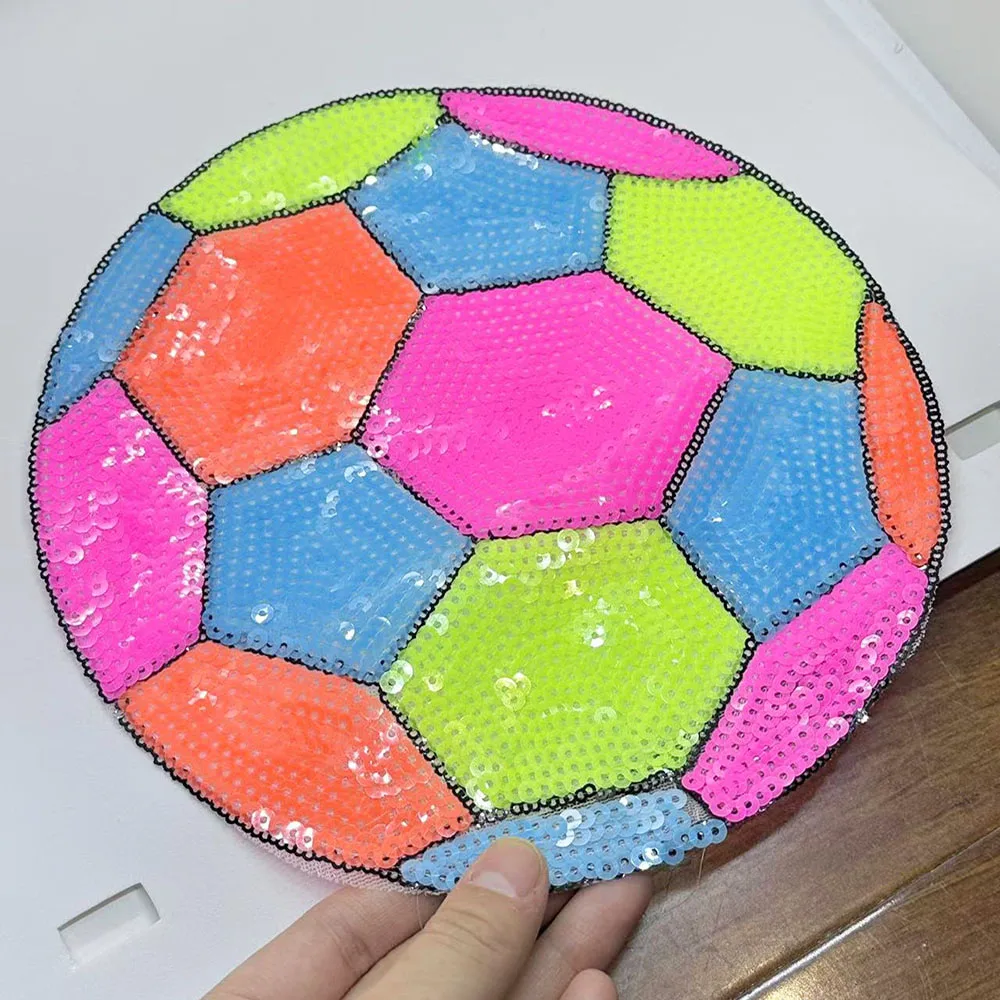 1 Piece Delicate Sequins Soccer Design Colorful Patch Fashion Shining Sew on Patch for Clothes Accessories