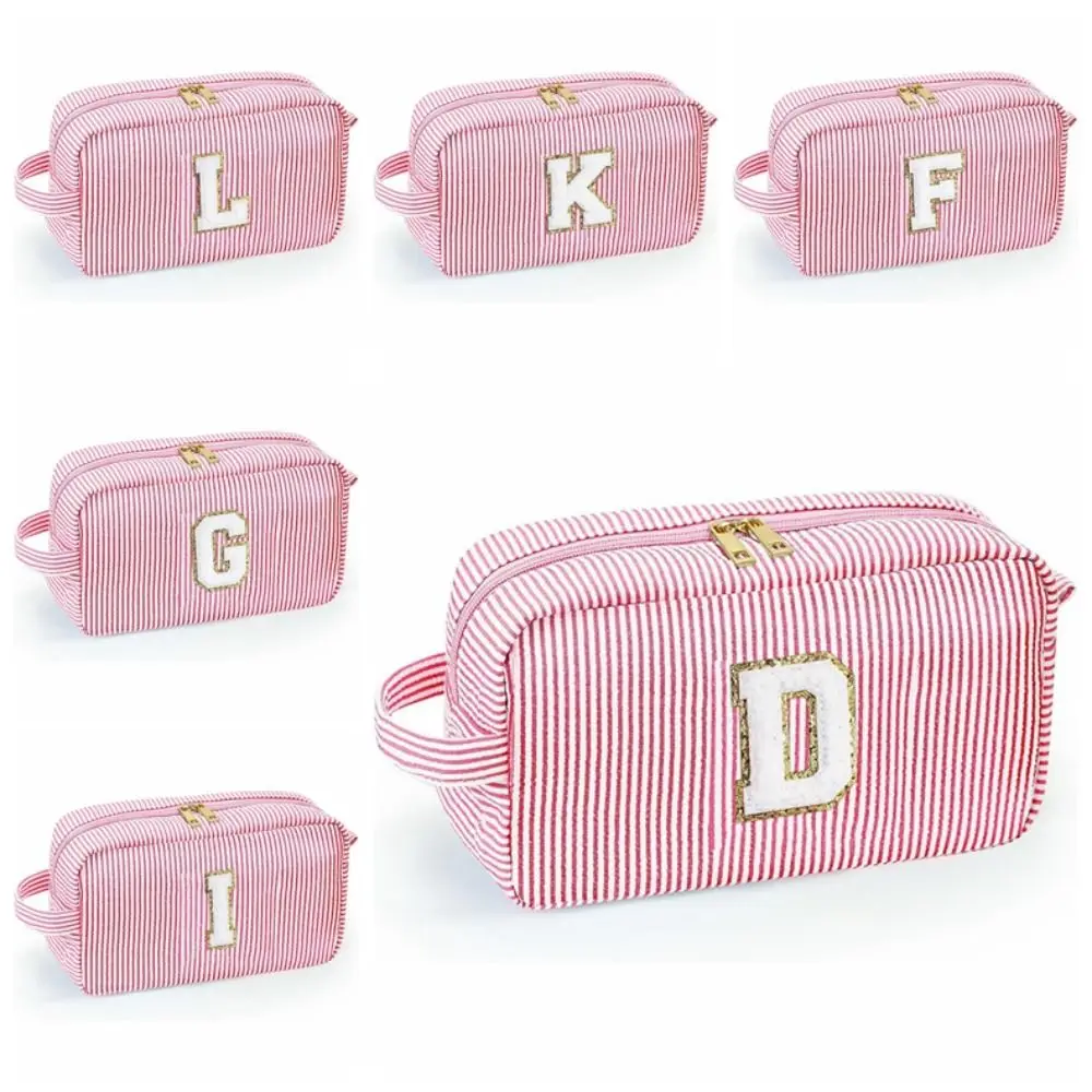 Double Zipper Design Large Capacity Pencil Case 26 Letters Large Capacity Letter Makeup Bag Classified Storage Fashionable