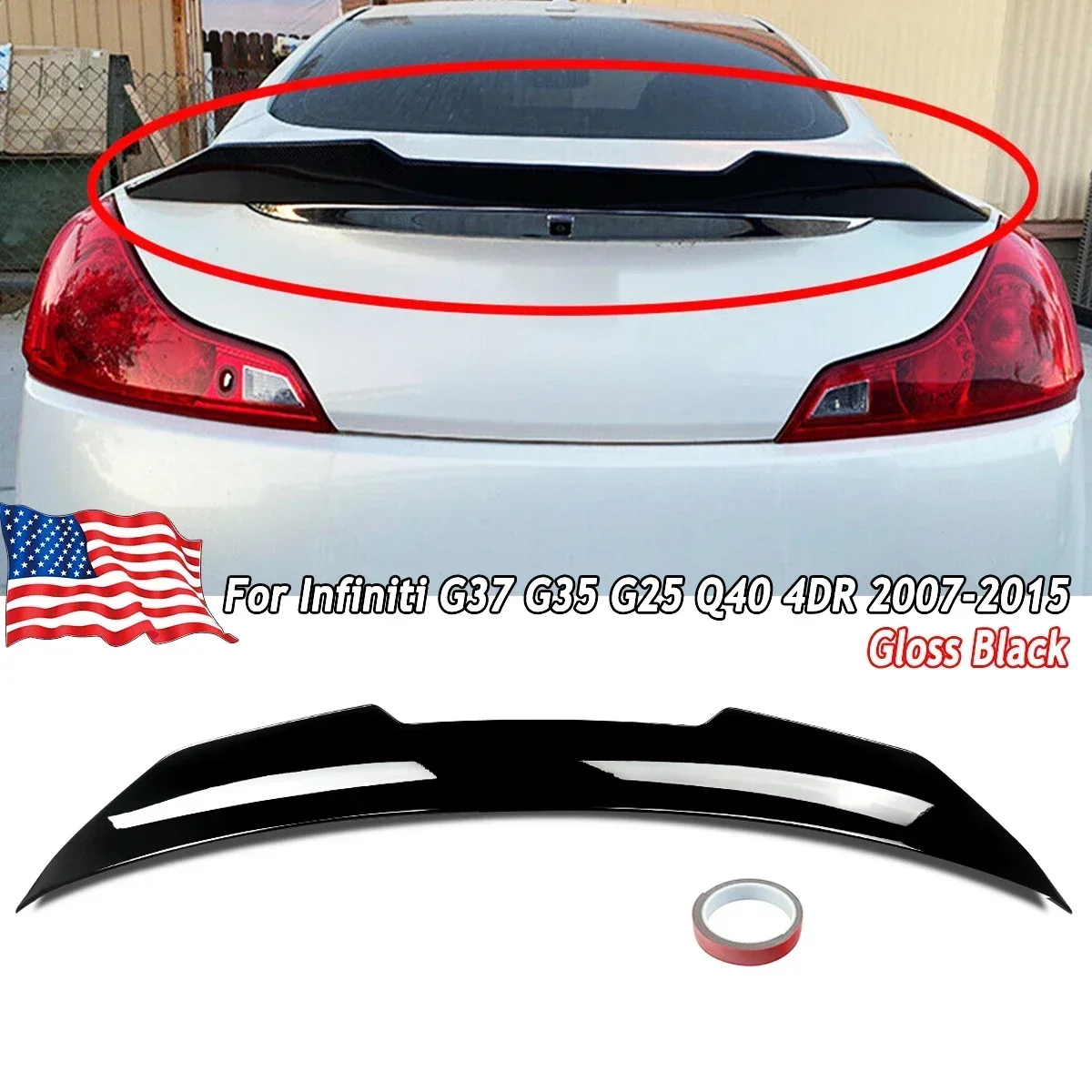 MAGICKIT PSM Style for Infiniti G25 G35 G37 Q40 4 Door Sedan Rear Trunk Spoiler 2007-2015 Rear Spoiler Wing Lip Extension