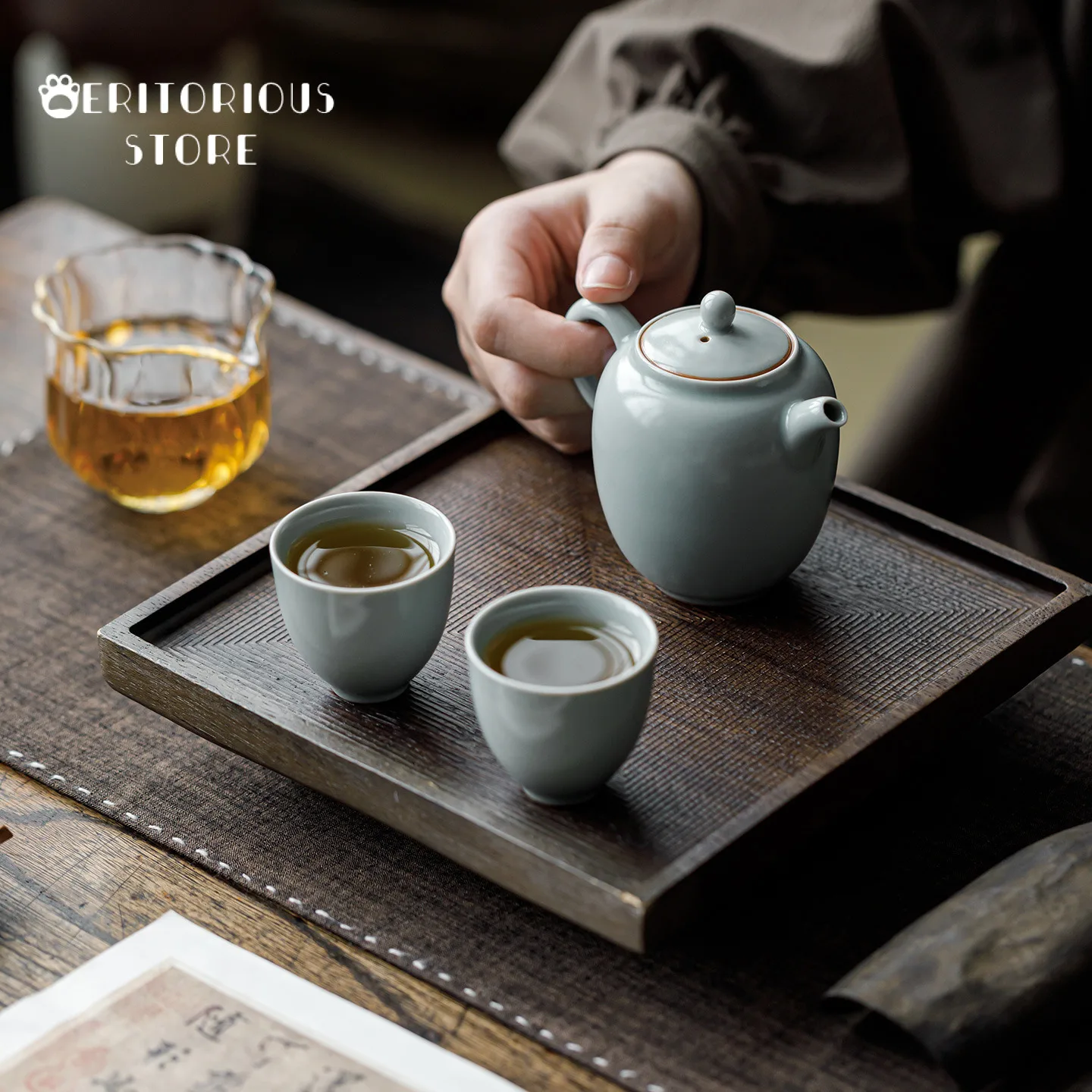 Sky Blue Ru Kiln Infuser Teapot Chinese Brewing Kettle Ceramic Handmade Teapots Gong Dao Bei Puer Kungfu Tea Set - view 2