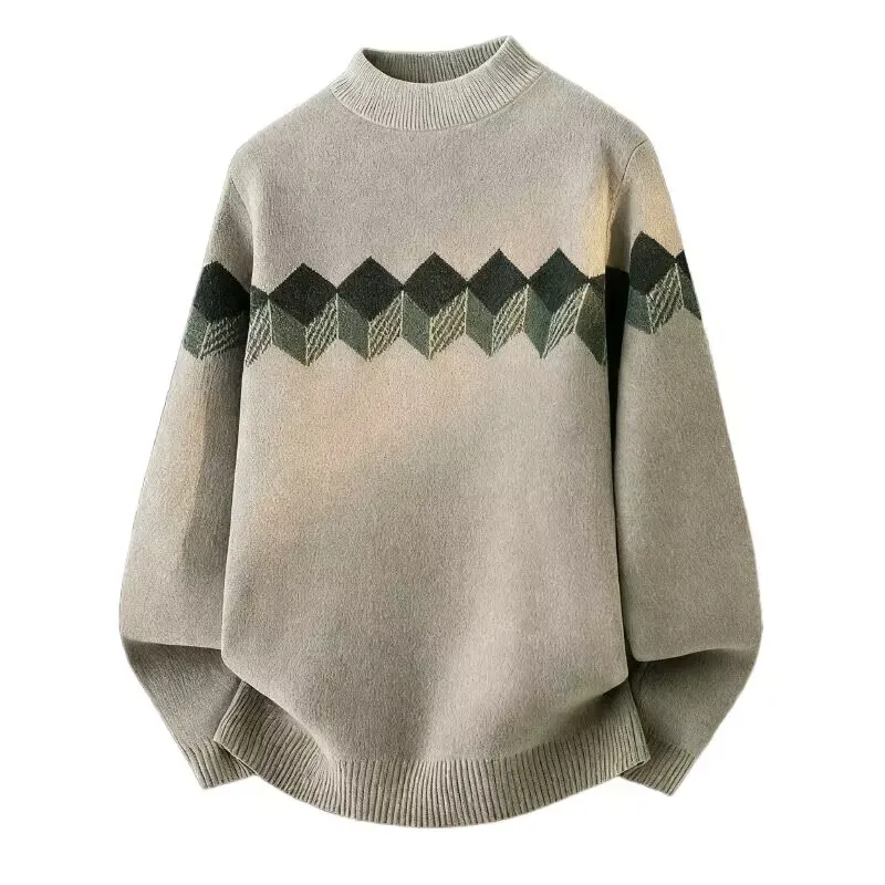 

Мужской утолщенный вязаный свитер, осень-зима, получерепаха, повседневная теплая термобелье, модная базовая рубашка, мужской вязаный свитер