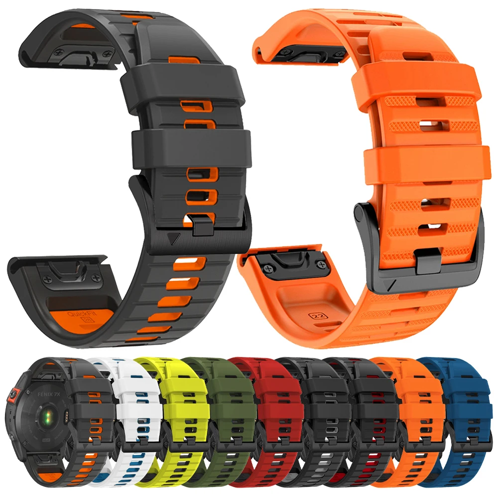 QuickFit 22mm 26mm Watch Band For Garmin Fenix 7X 7 47m 51mm 6X 6/Epix Pro/Enduro 3/instinct 2X Two-Tone Silicone Strap Bracelet
