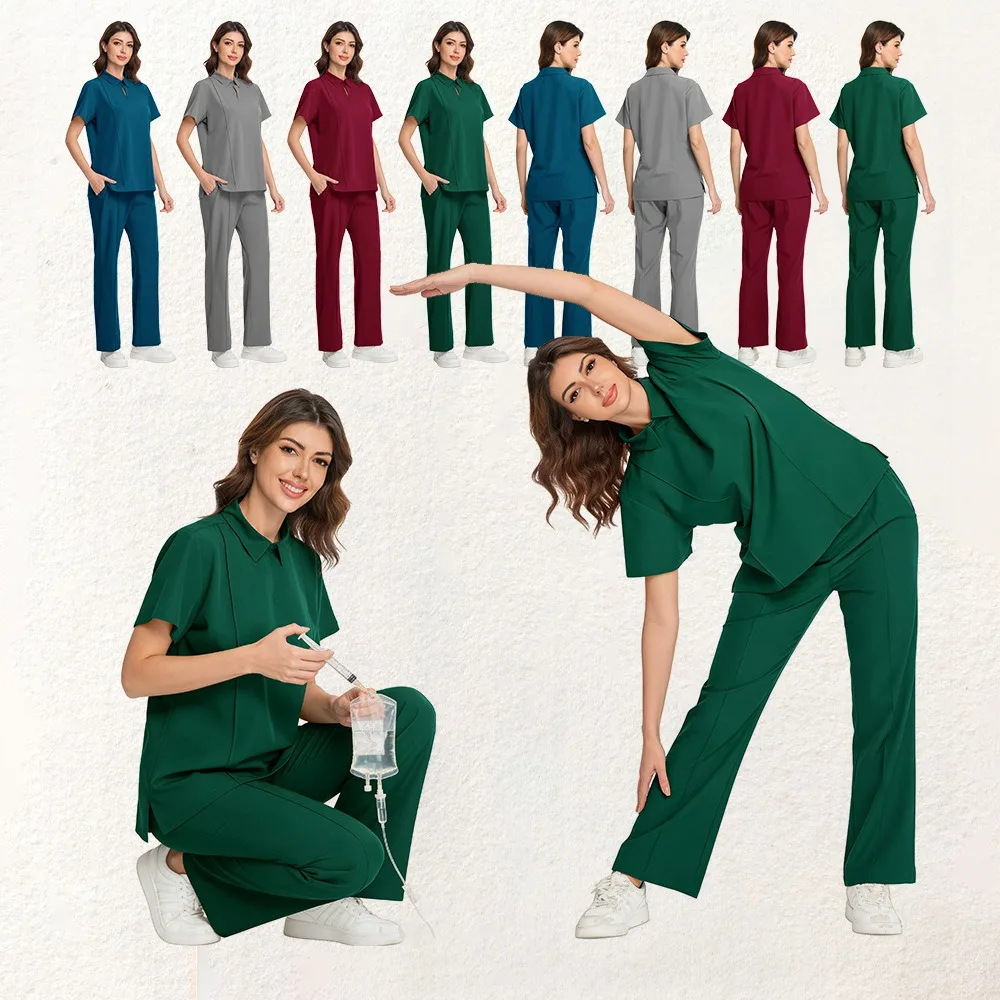 medical-nursing-scrubs-set-for-womenclinical-hospital-uniform-pet-shop-doctor-workwear-soft-surgery-collar-with-turned-up-edges