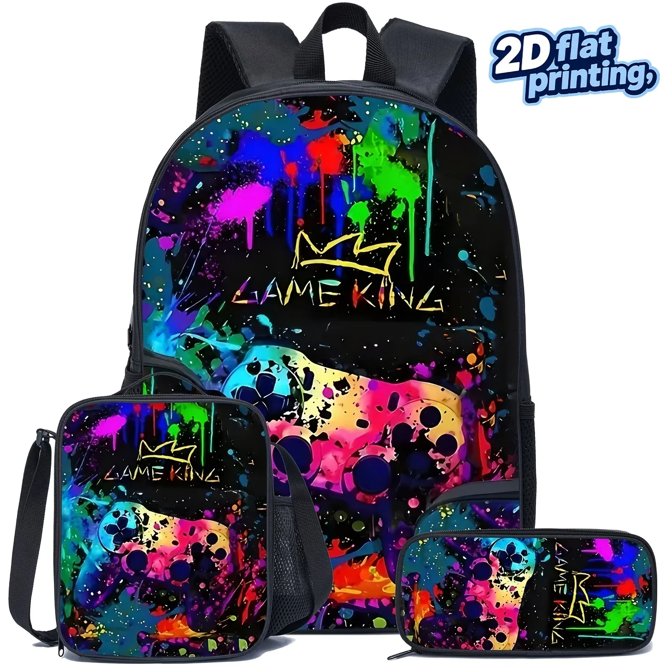 Kids Cool Print Pattern Backpack, Casual Rucksack, Combination Set Bag, Travel Organizer Bag Print Design-Not Textured