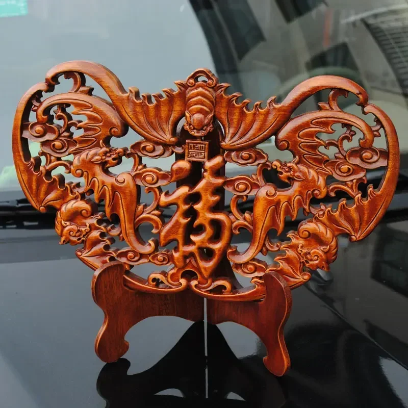 woodcarving Fan-shaped wall hanging Chinese style living room office shop Crafts Wall pendant home decoration Housewarming gift