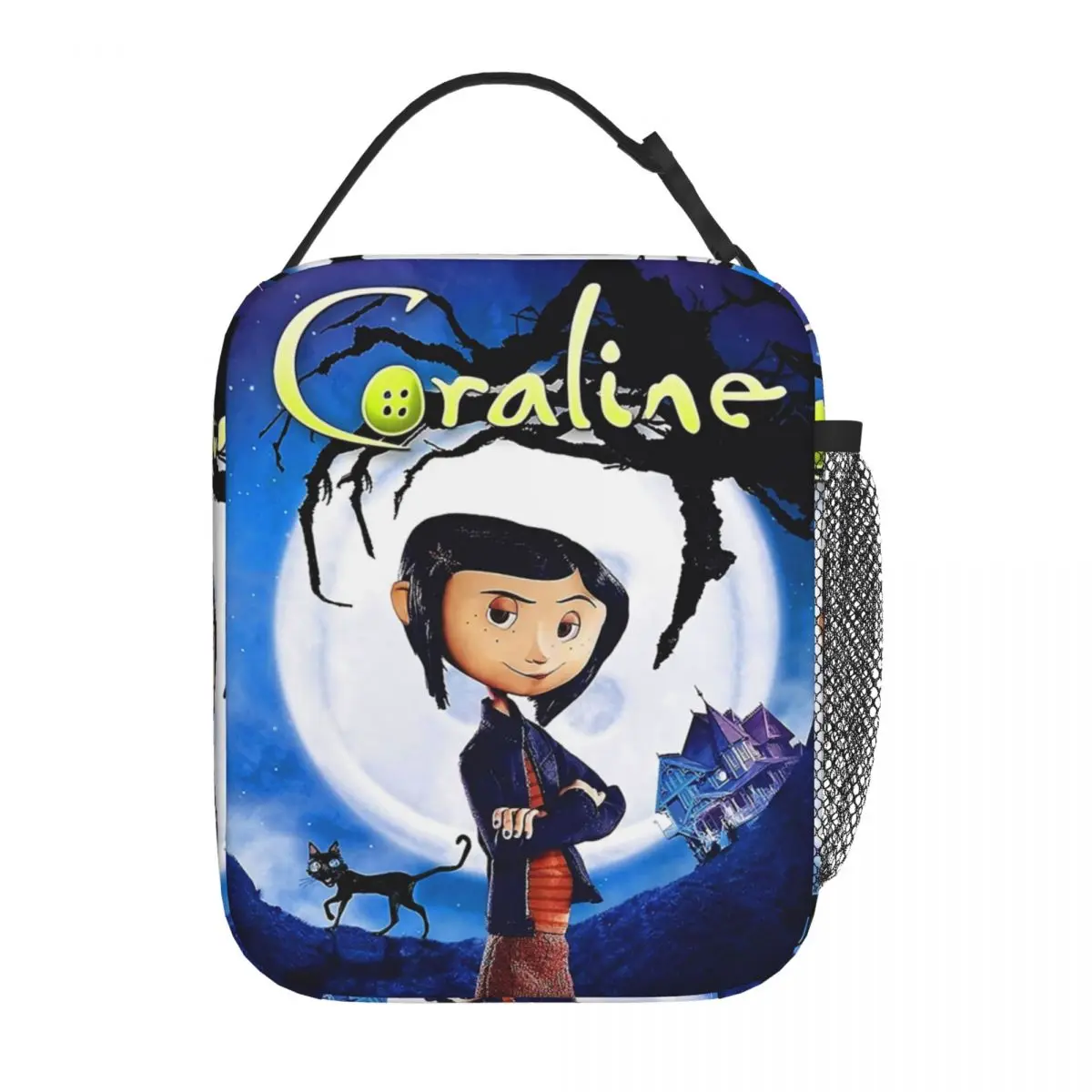 Custom Halloween Coraline Horror Movie Insulated Lunch Bag for Camping Food Waterproof Cooler Thermal Bento Box Women Children