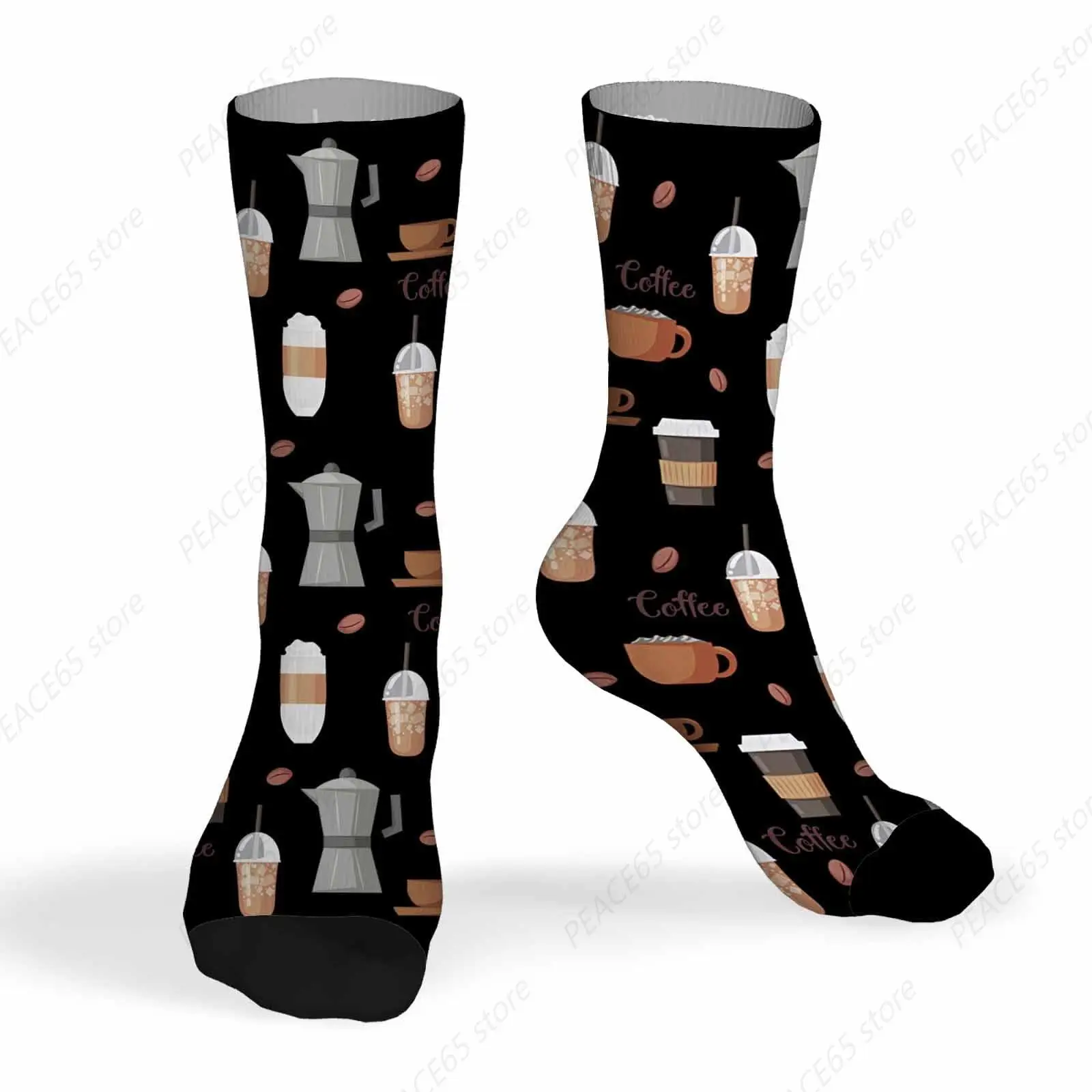 Socks Coffee Time Athletic Crew Socks Coffee Equipment Icons For Men Women Cool Cute Crazy Funny Sport Colorful Novelty Socks