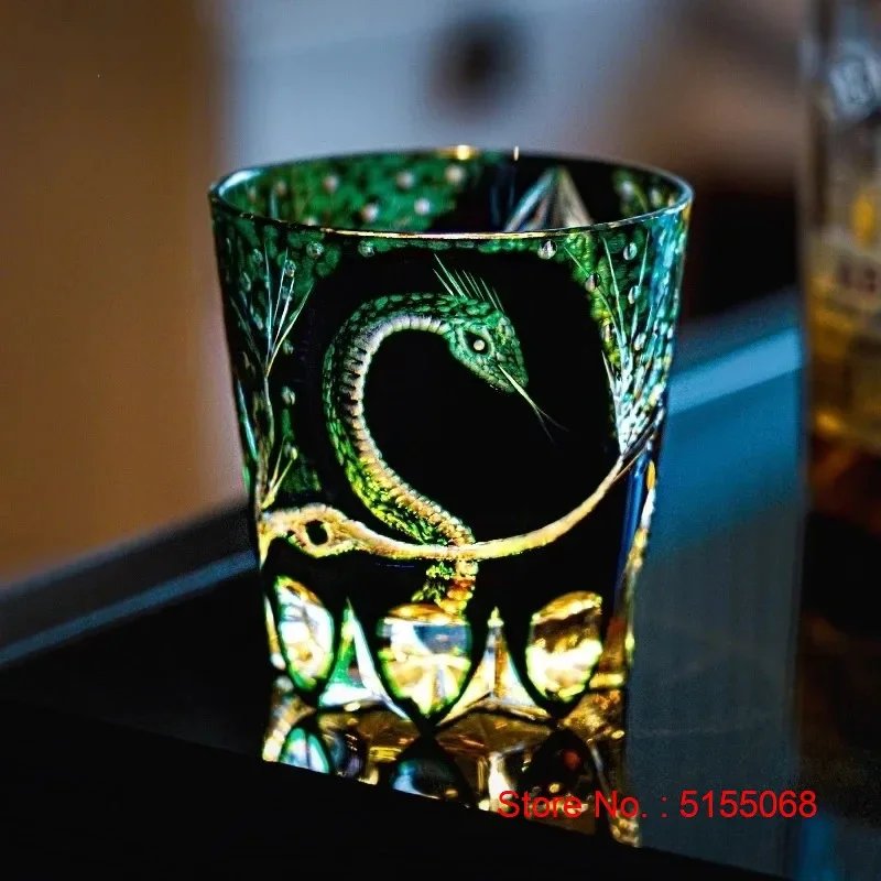 Chinese Style Zodiac Snake Edo Kiriko Crystal Cup Guardian Snake Wineglass Liquor Whisky Glass Brandy Snifter Top Souvenir Gifts
