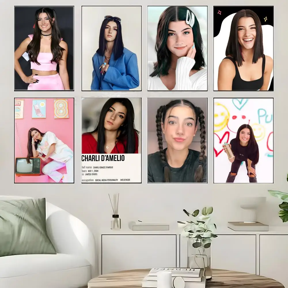 American Influencer C-Charli D Amelio Poster  Self-adhesive Art Waterproof Paper Sticker Coffee House Bar Room Wall Decor