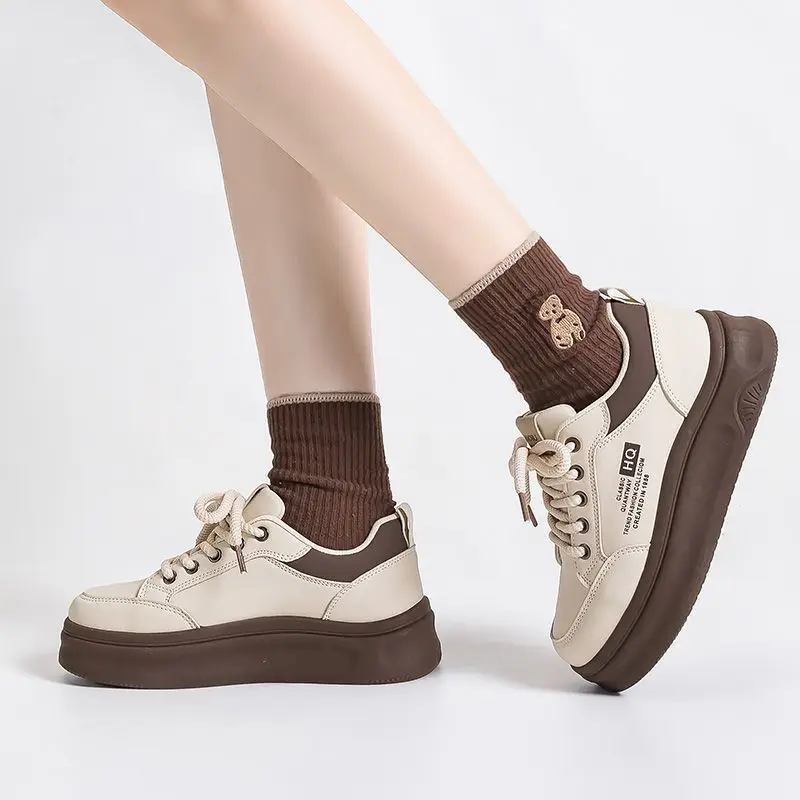 

​New 2025 Women's White Platform Sneakers Height Increasing Thick Sole Soft Lightweight Casual Shoes Korean Style​