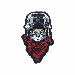 Red Blue Kitty Embroidery Patches Pilot Cat Large Size Biker Back Applique Iron on Motorcycle Jacket Vest DIY Punk Accessory