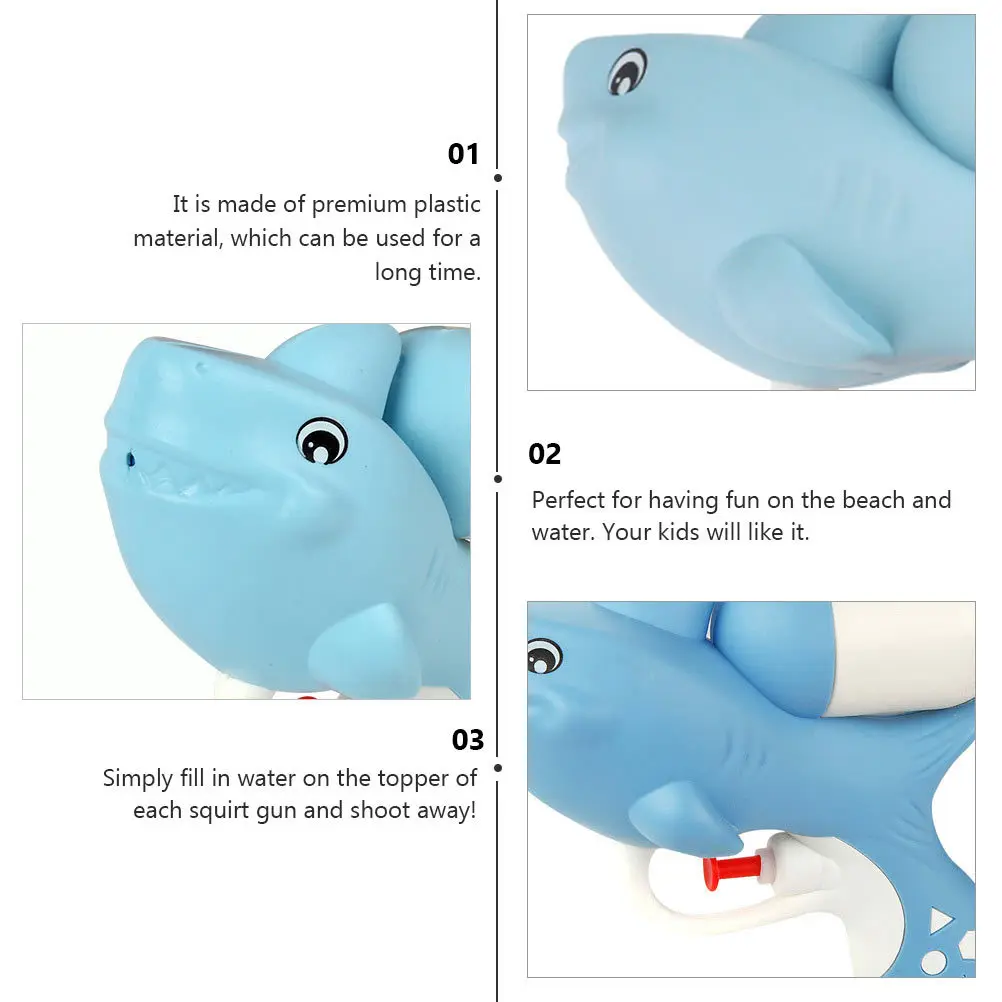 ปืนฉีดน้ำรูปฉลามขนาดเล็ก 4 ชิ้น ของเล่นสำหรับงานปาร์ตี้ริมสระน้ำในฤดูร้อน เกมสนุกกลางแจ้งสำหรับเด็ก น้ำหนักเบา พกพาสะดวก