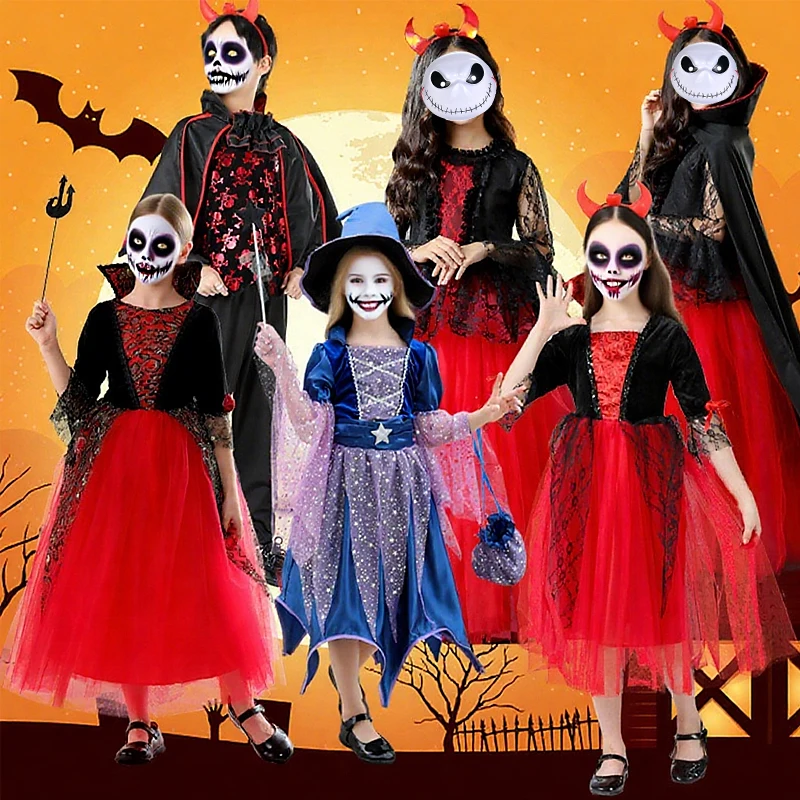 2025 Girls Cosplay Vampire Costumes Children's Tutus Ghost Bride Gothic Costume Halloween Party Dresses Masquerade Clothes