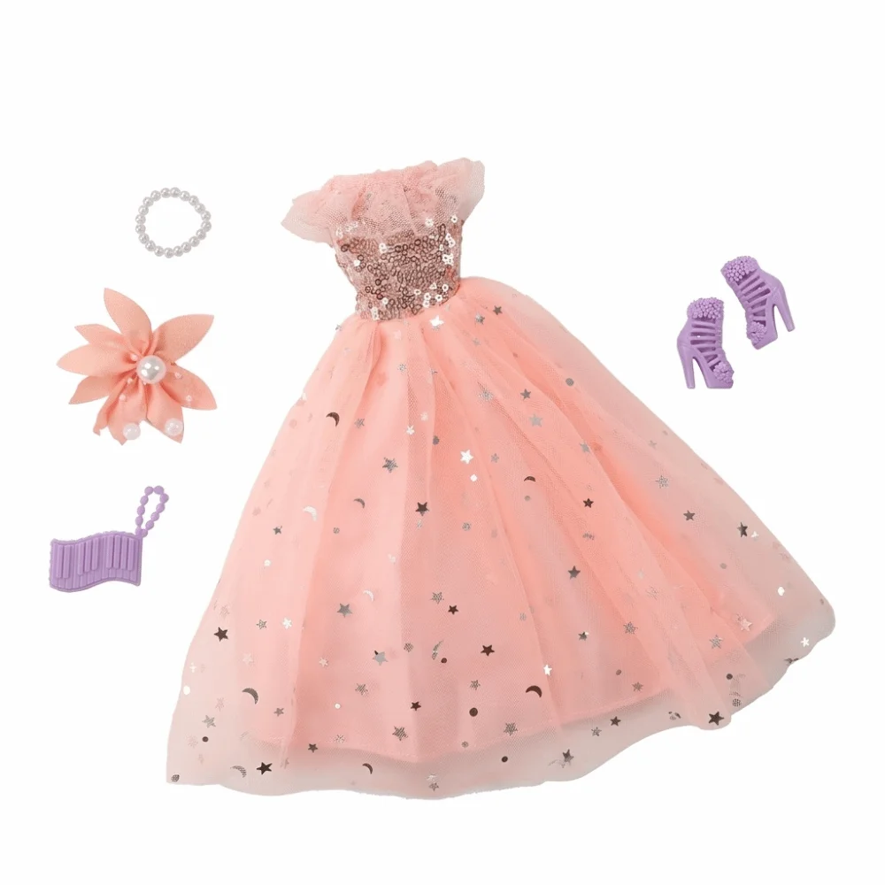Layered Full Skirt Fashion Doll Dress 1/6 Scale Elegant Style Doll Princess Gown Sparkle Details Doll Clothing Set