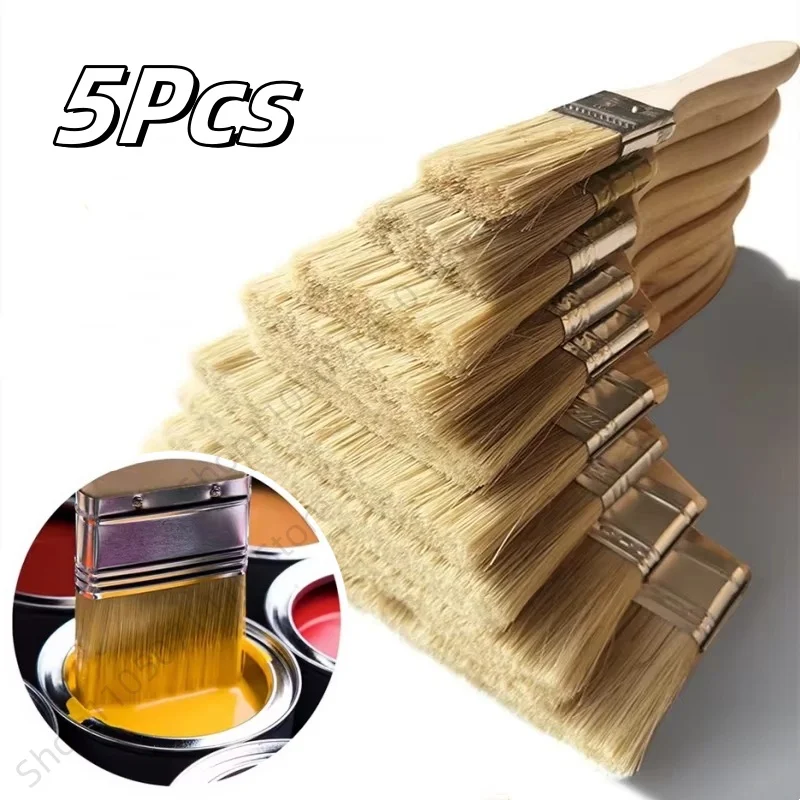 

5Pcs Thickened Wooden Handle Paint Brush 1-6 Inch BBQ Brush Soft Hair Brush Artist Painting Brushes Furniture Paint Tool