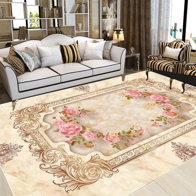 Alfombra decorativa de franela gruesa para sala de estar, tapete de lujo para el hogar, Rosa francesa, alfombras de cabecera para dormitorio,