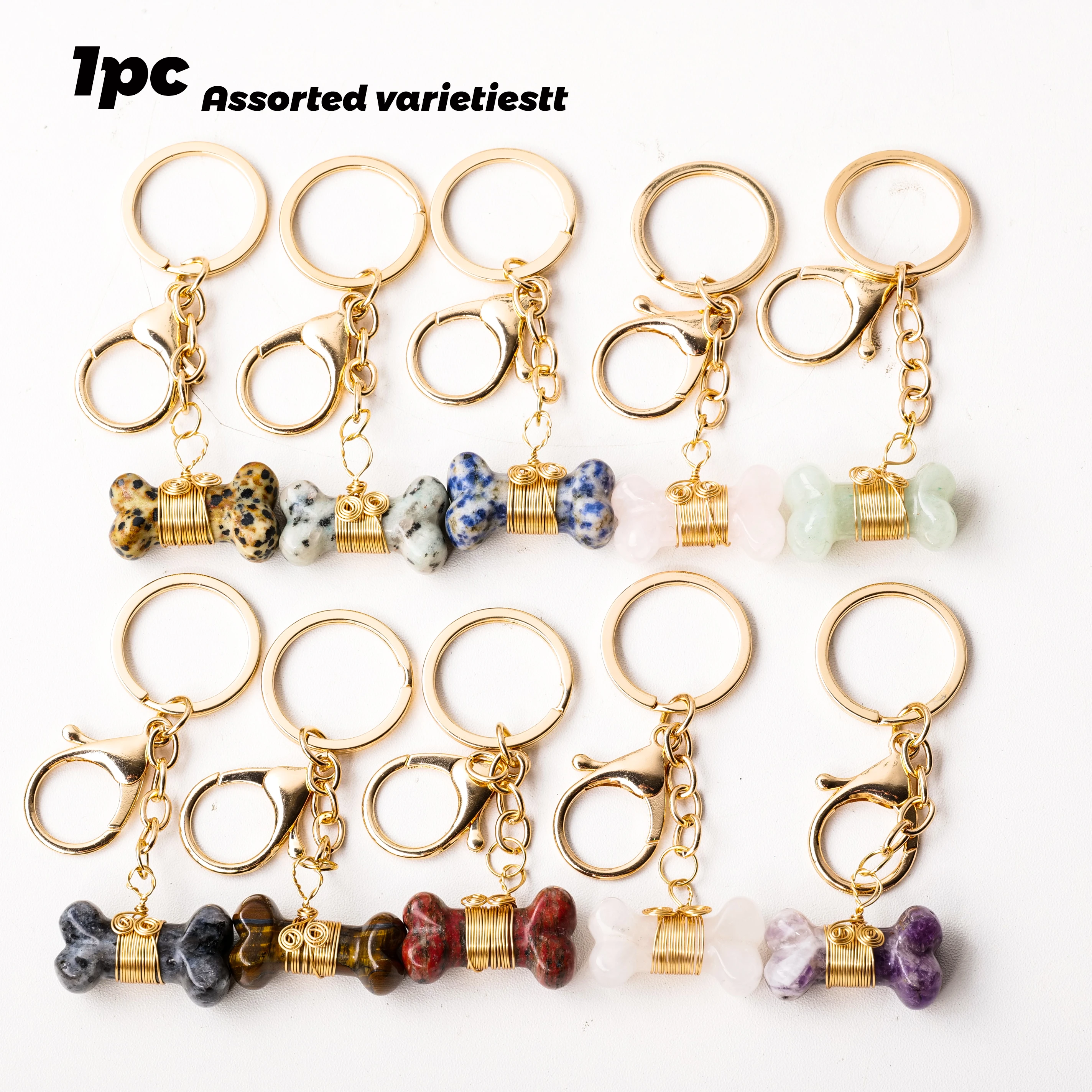 1PC Natural Crystal Bone Cute Cartoon Shape Metal Keychain handicrafts Ornamental Stone Exquisite Decoration