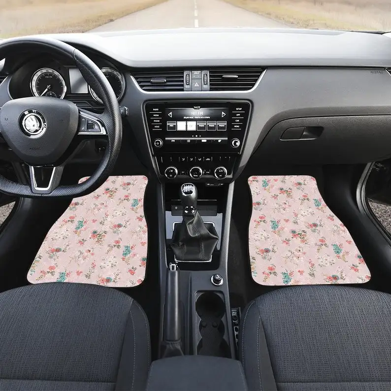 

Pink Floral Flowers Car Floor Mats Set, Front and Back Floor Mats for Car, Car Accessories