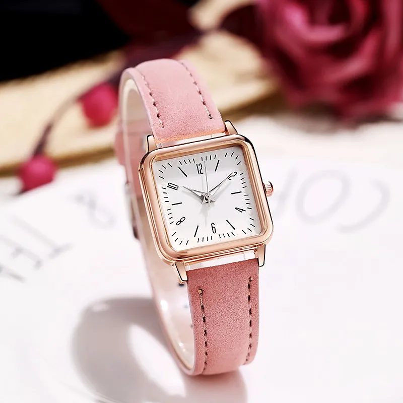 Fashion Retro Digital Dial Casual Watches Square Dial PU Leather Strap Fashionable Clock Quartz Wristwatch for Women Gift