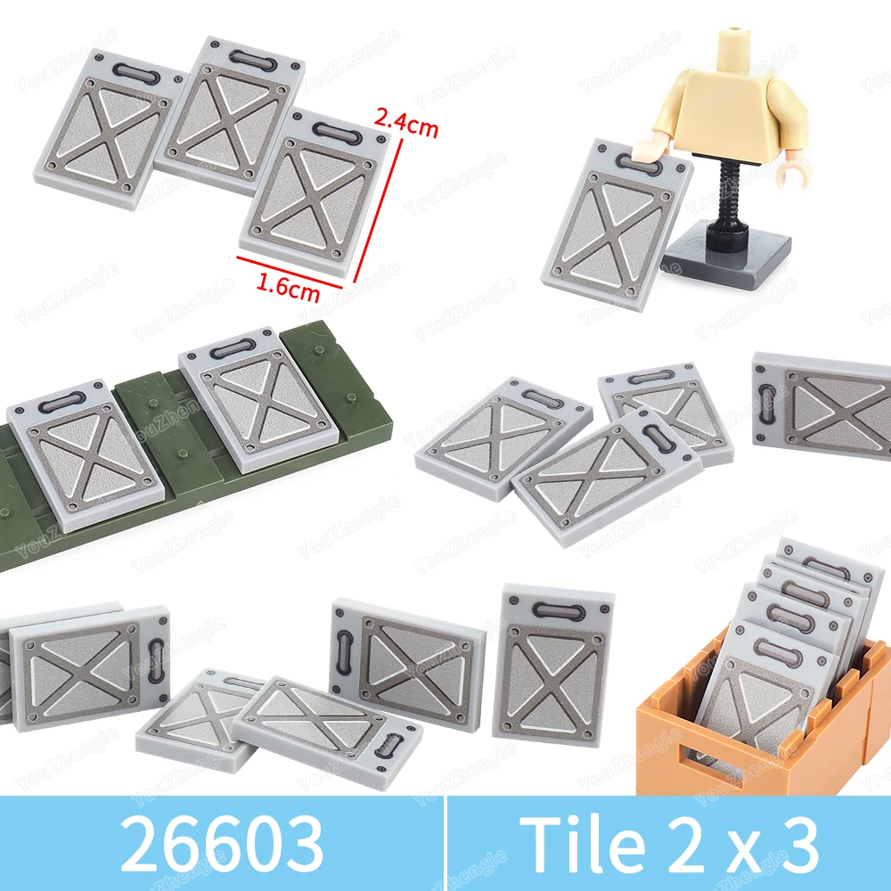 Iron bar Iron plate cover Pattern 26603 Printed Building Block Tiles 2x3 Parts MOC Figures Tank Equipment Scene Model Gifts Toys
