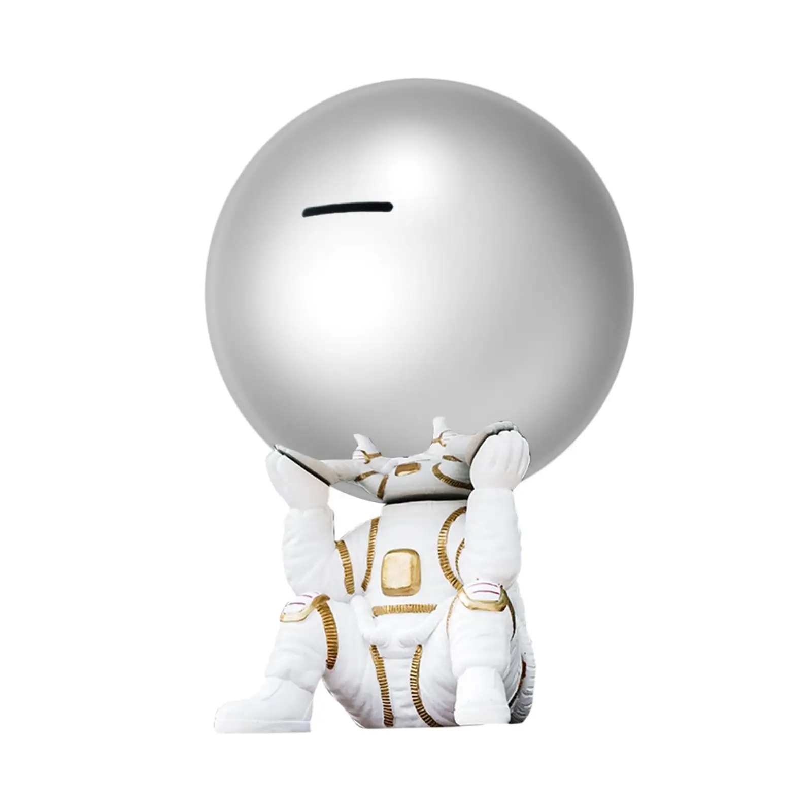 Spaceman Piggy Bank Resin Astronaut Statue Round Ball Head Coin Bank Table Decor Figurine Sculpture for Bedroom Living Room