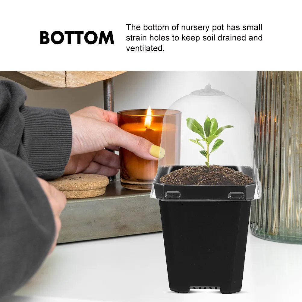 

12Sets Plant Nursery Pot Square Humidity Dome Planter Stable Drainage Seedling Starter Germination Gardening Supplies