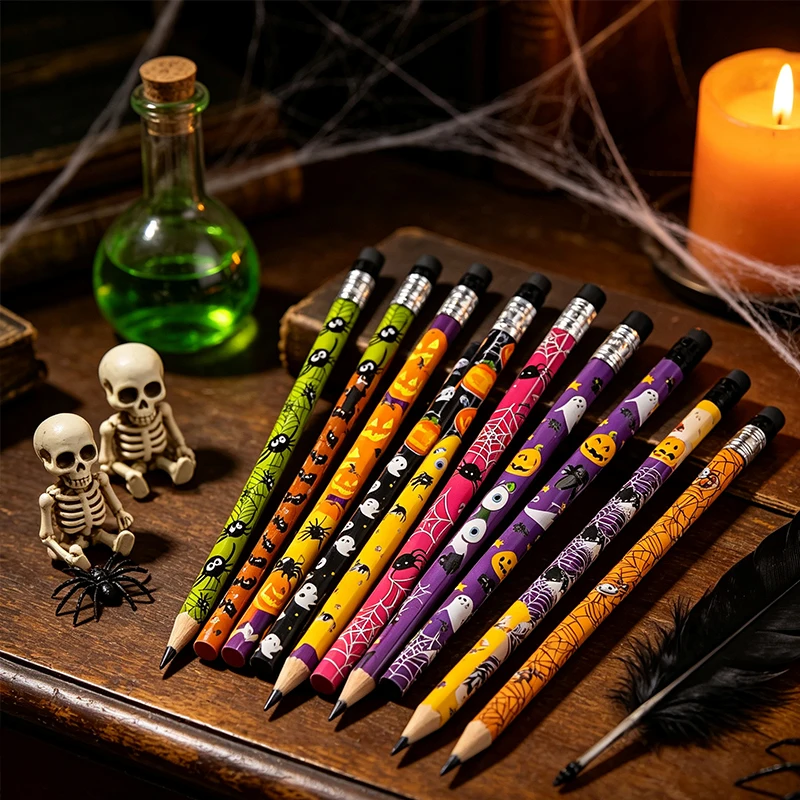 12/24/36PCS Halloween Pencils Random Mix Spooky Prints Assorted Colors Festive Stationery Set Holiday Gifts Writing Supplies ZYF view 6