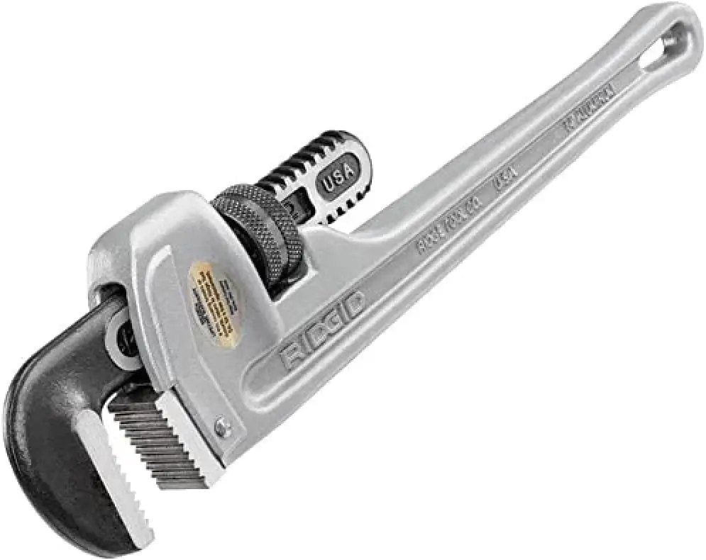 

14" Aluminum Straight Plumbing Pipe Wrench, Silver, Made in USA - Durable Tool for Professionals