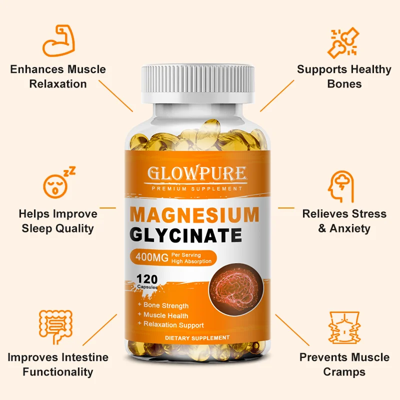 Magnesium Glycinate 400mg for Sleep, Brain, Nervous System, Bone, Muscle, Relieve Anxiety Heart Health, Stress & Anxiety Relief