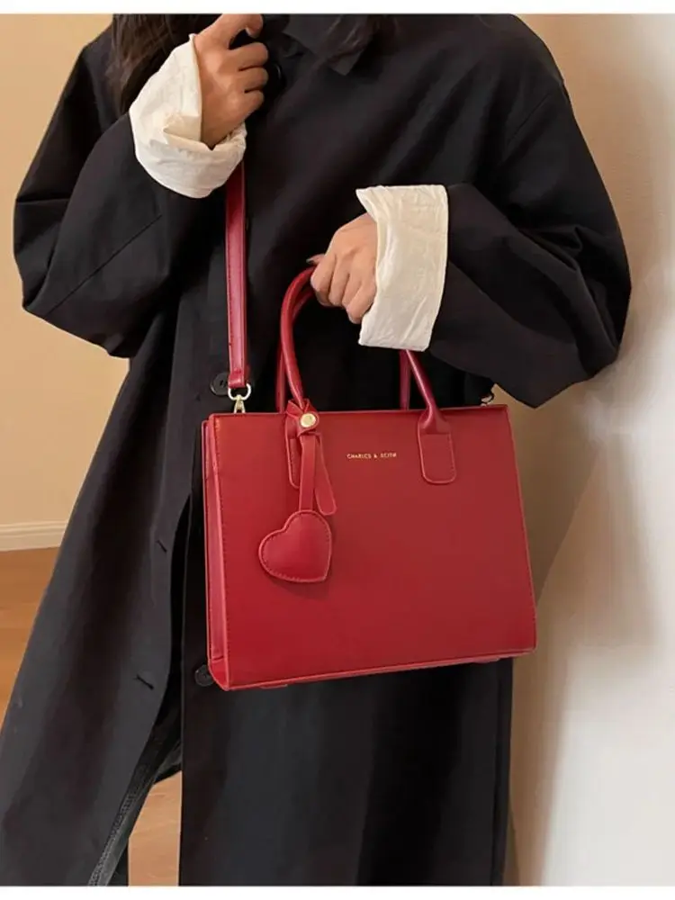 Red Handheld Tote Small Bag For Women 2024 New Trendy One Shoulder Crossbody Large Capacity Simple Versatile Commuter Bag