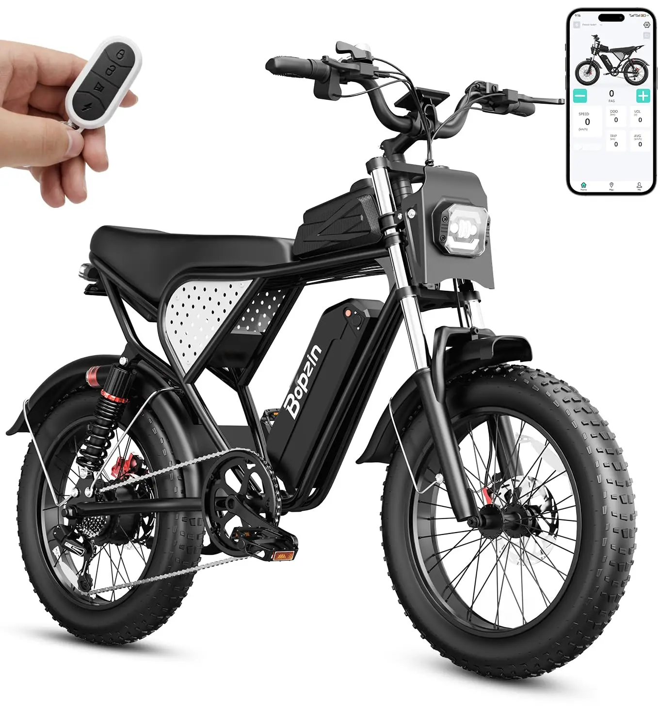 Electric Bike for Adult 1500W-2000W Peak Motor, 48V 20-25Ah Removable Battery, Up to 80 Miles Range, Smart App, 20" Fat, Custom