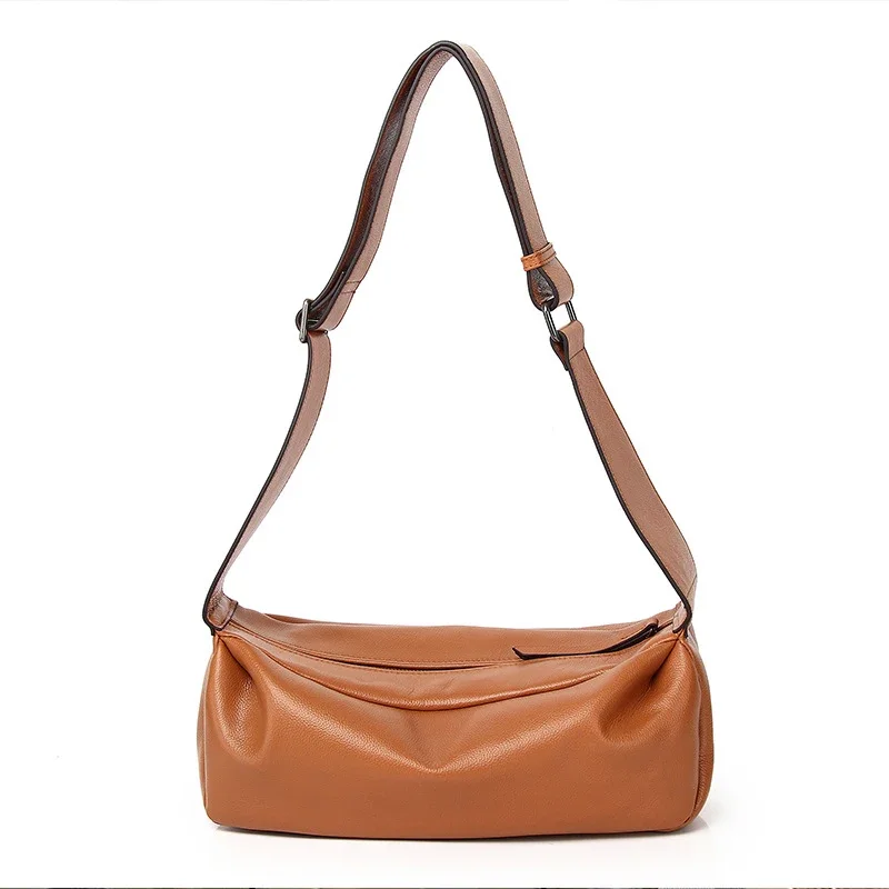 Ultra Simple Style Soft Cow Leather Women Under Half Moon Shoulder Bag Natural Smooth Cowhide Female Square Crossbody Hobo Bag