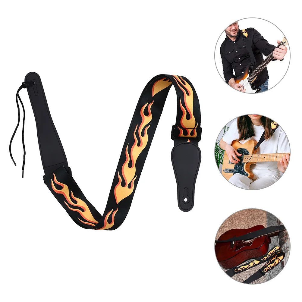 Ceinture de sangle de guitare en Polyester Durable, 2 pièces, motif de flamme, élégant, facile à installer, détacher pour plusieurs guitares
