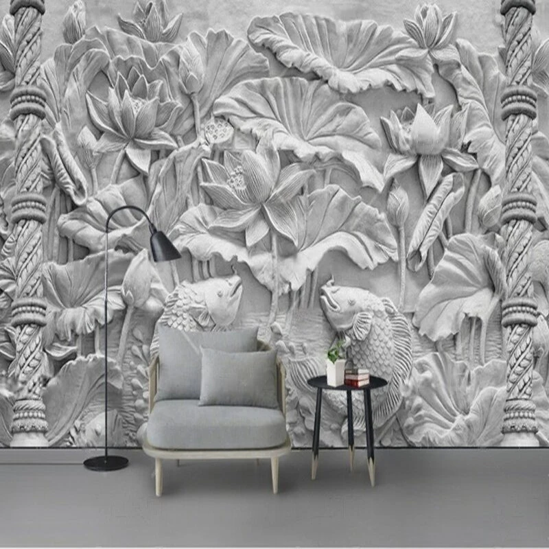 MU9134 Custom Wallpaper Modern 3D stereoscopic relief lotus and carp TV home decoration sofa background wall