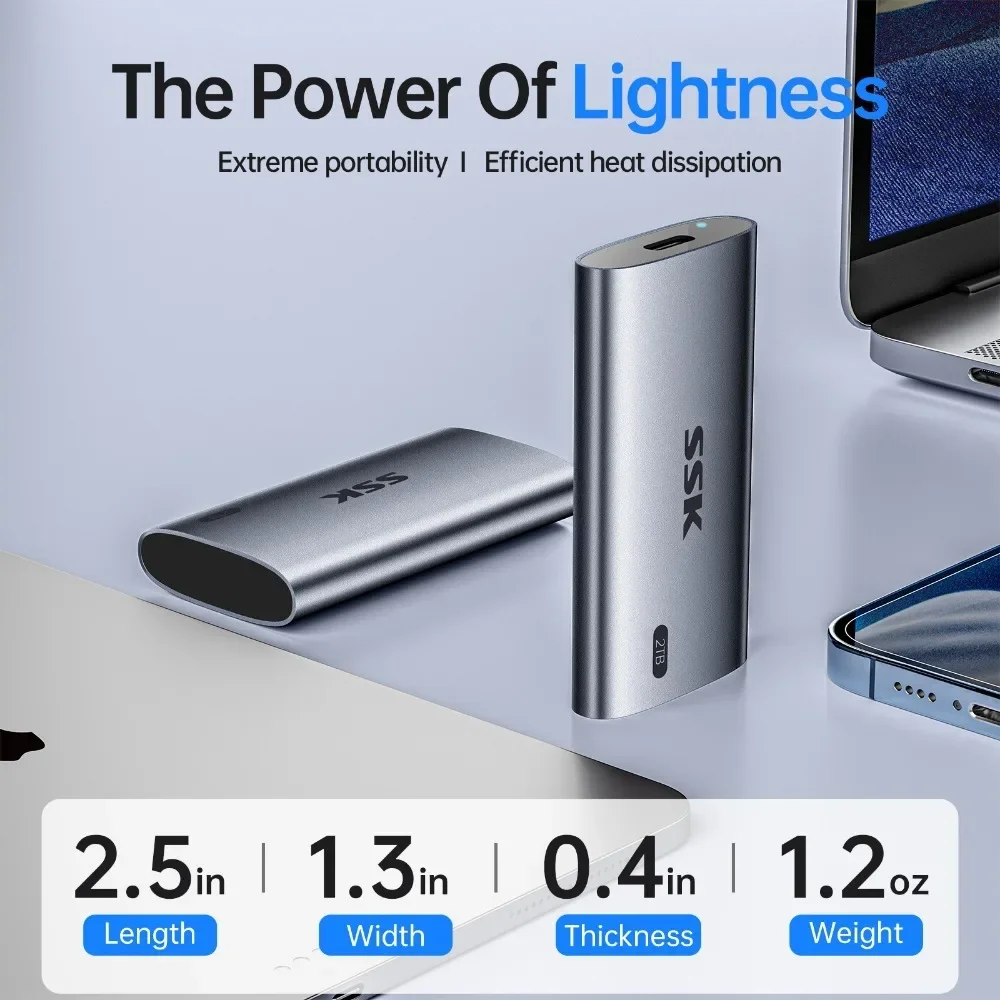 Unidades de estado sólido externas portáteis, disco rígido, SSD para PC, caixa, laptops, USB 3.2, Gen2, Tipo-C, NVMe, 20Gbps, 1TB, 2TB