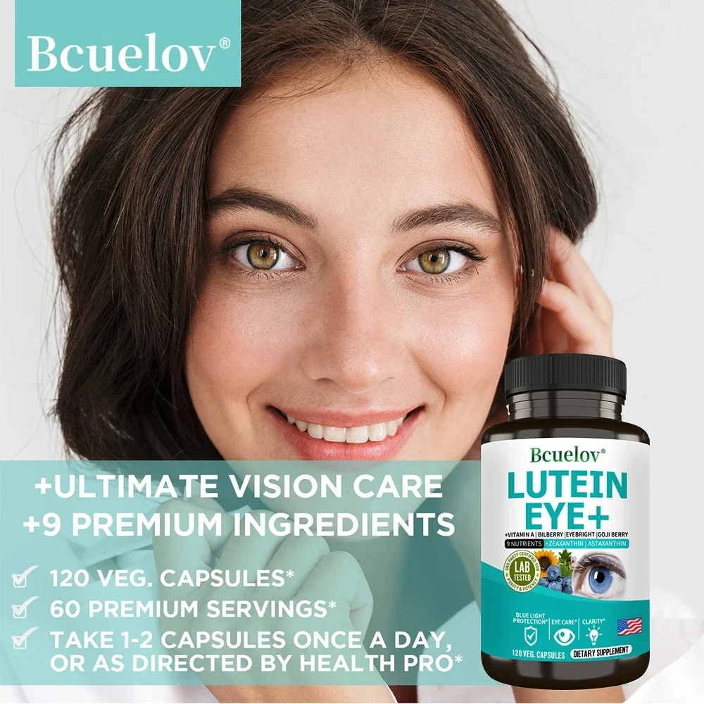 Lutein Eye + Vitamins Zeaxanthin Bilberry Supplement - Retina Eye Lens Health Relieve Eye Strain Dry Eyes & Vision Health Adults