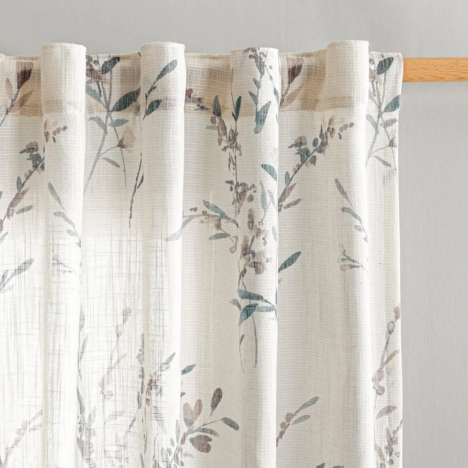 Navy-Blue 2-Panel 84-Inch Linen-Blend Floral Sheer Curtains, Light-Filtering Privacy Panels, Classic Farmhouse Decor for Living Rooms & Bedrooms