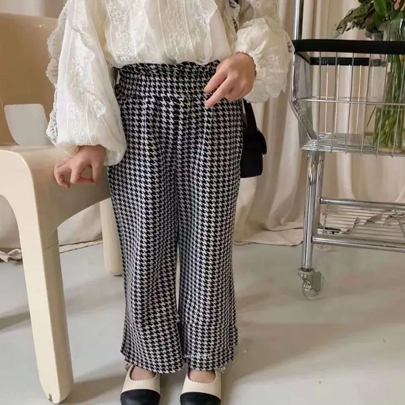 Girls Set with Lace Tulle Fairy Top Paired with Plaid High-waist Long Pants 2026 Autumn Fashion Trendy New Childrens Clothing