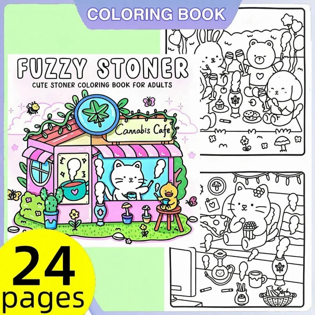 Fuzzy Stoner Adult Coloring Book 22 Pages Cute Chill Vibes Designs Stress Relief Relaxation Creative Gift